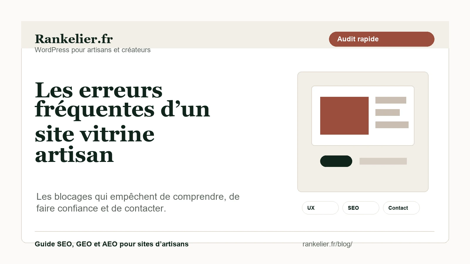 Visuel éditorial Rankelier sur les erreurs d’un site vitrine artisan