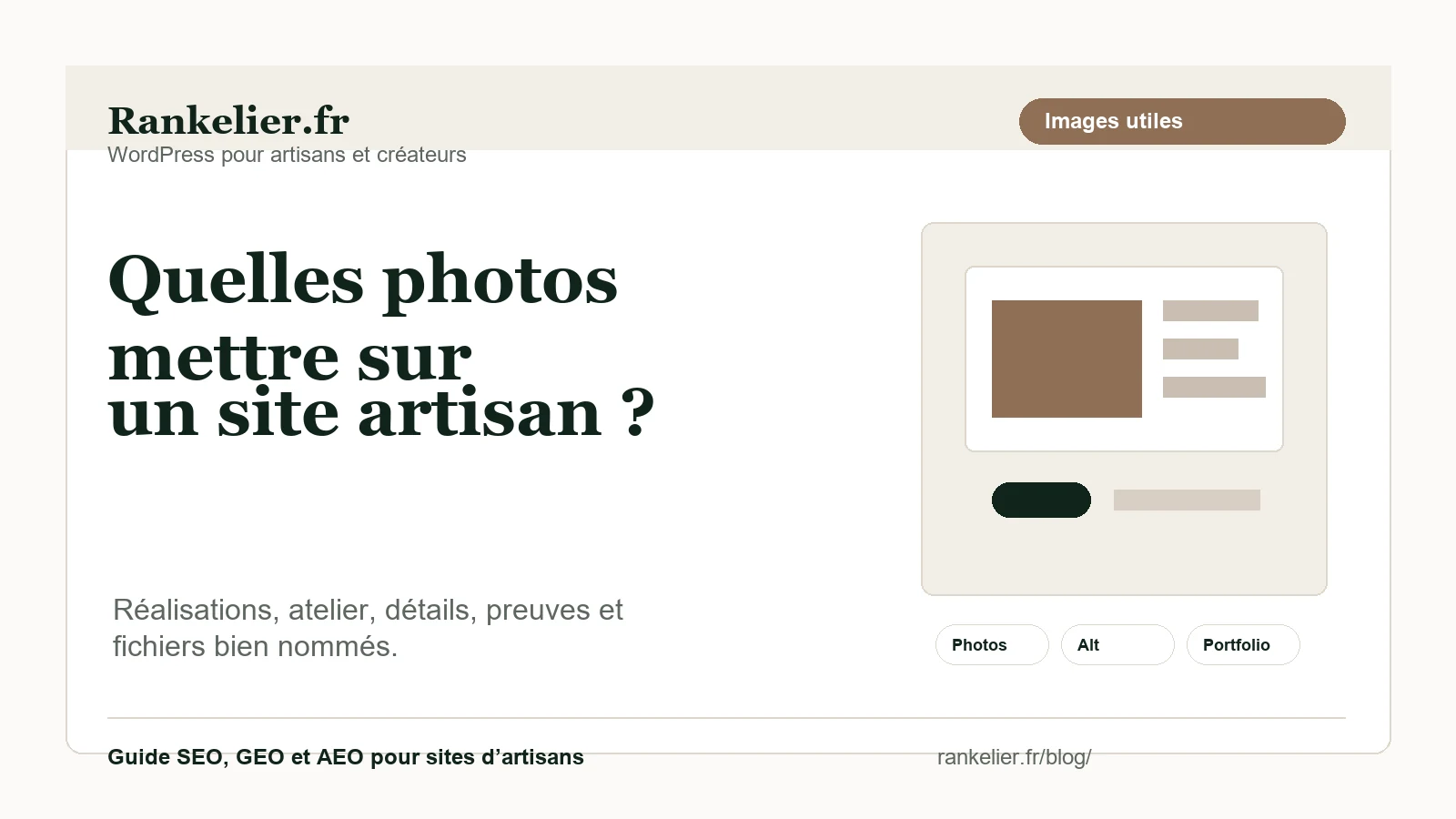 Visuel éditorial Rankelier sur les photos utiles pour un site d’artisan