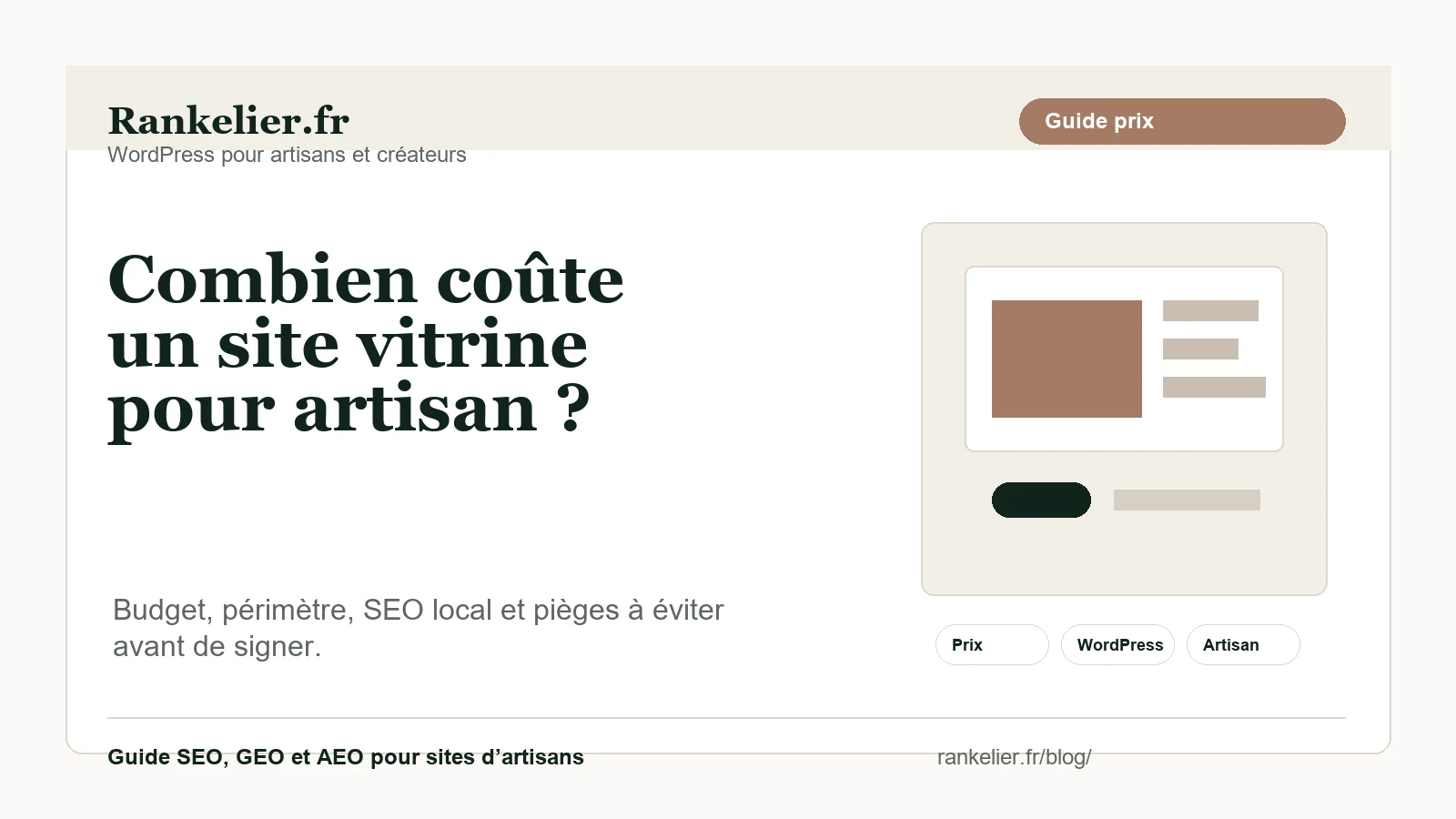 Visuel éditorial Rankelier sur le prix d’un site vitrine pour artisan