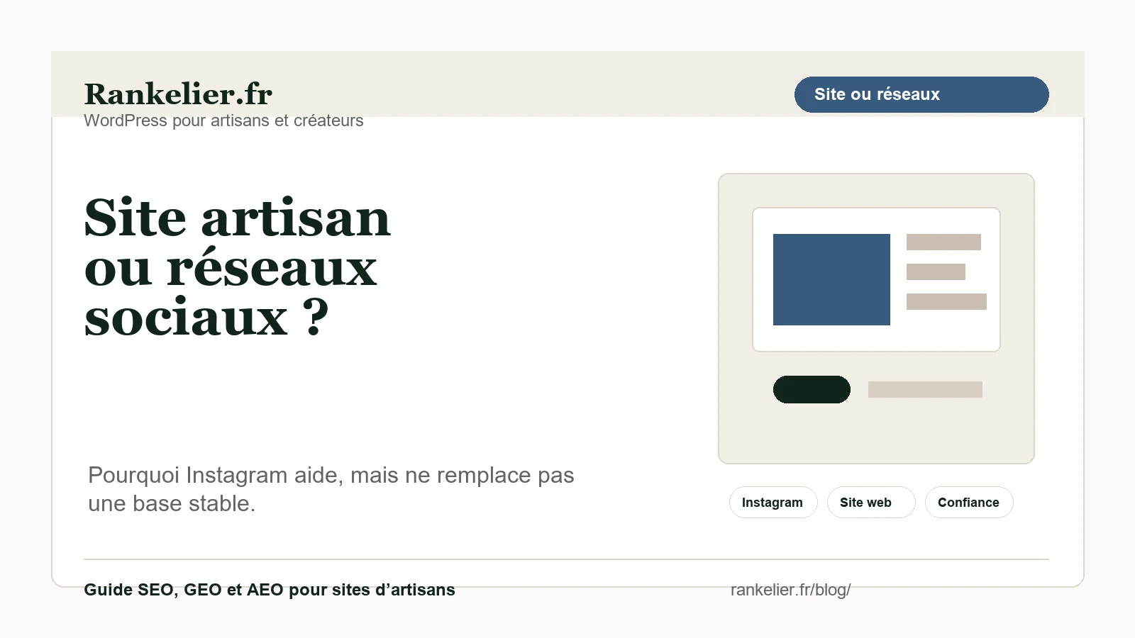 Visuel éditorial Rankelier comparant site artisan et réseaux sociaux